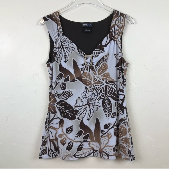 Style & Co. Tops - STYLE & CO. Tropical Hawaiian Aloha Buckle Top M